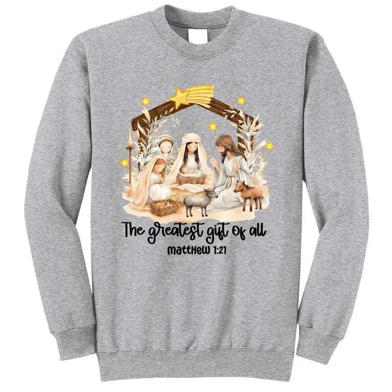 Jesus Christmas Nativity Scene Holy Night A Savior was Born Christian Catholic Sweatshirt T-Shirts, Hoodie | GrindPrints.com