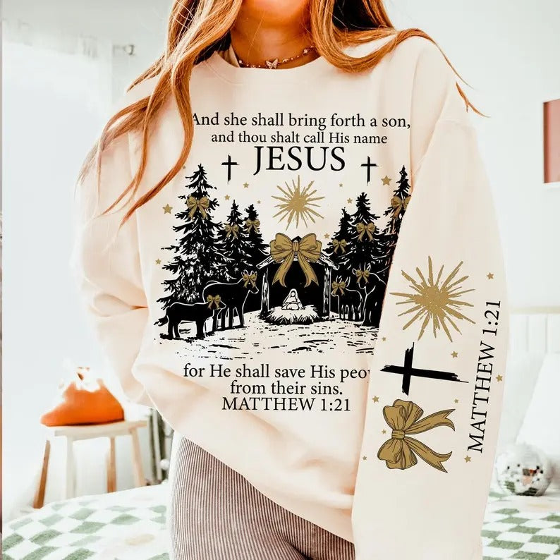 Jesus Christmas sweatshirt, She Shall Bring Forth a Son sweatshirt, Christian Christmas sweatshirt, throne of glass book...