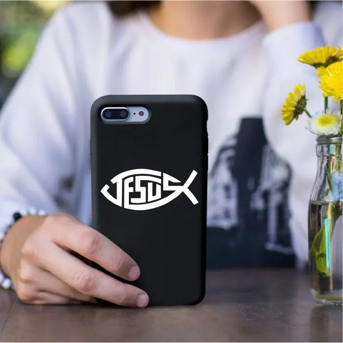 Jesus Fish Logo Permanent Decal Sticker - Durable UV DTF Printed Adhesive Ink, Weather Resistant, 7 Customizable Sizes...