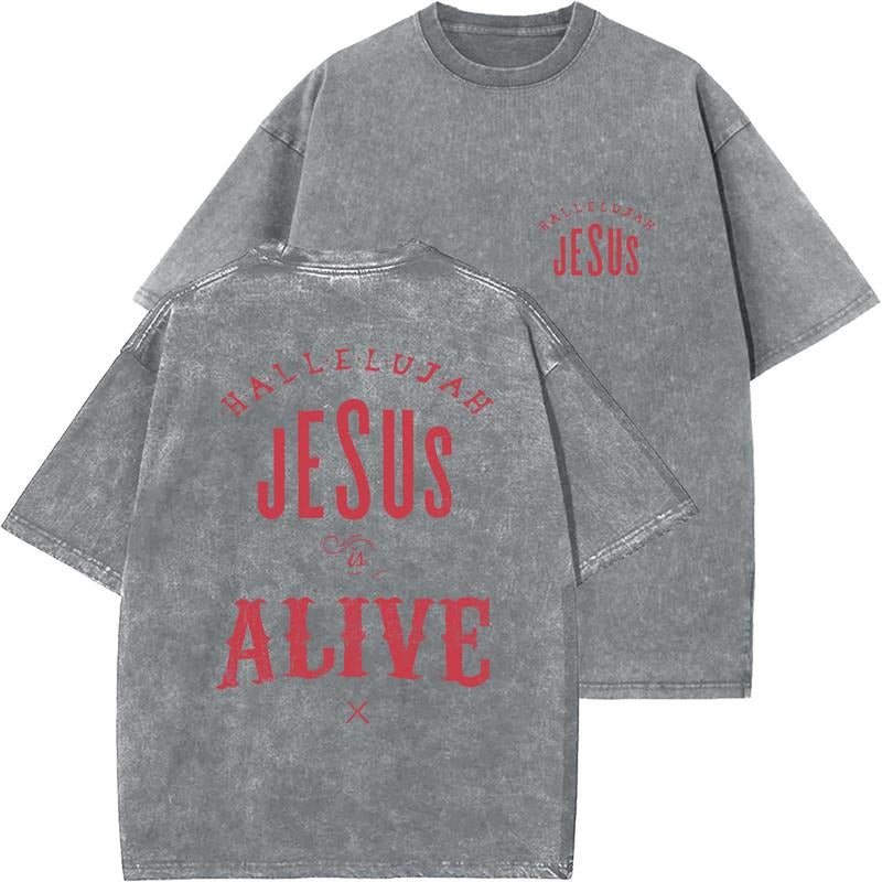 Jesus Is Alive Unisex Washed T-Shirt, Christian t shirts, Vintage 90s Graphic Tee, Gift Top Womenswear Cotton Hoodie,...