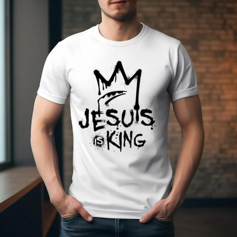 Jesus Is King T-Shirt Pure Cotton Casual Style Crew Neck Short Sleeve T-Shirt Tops Trendy for Unisex Hoodie, Sweatshirt