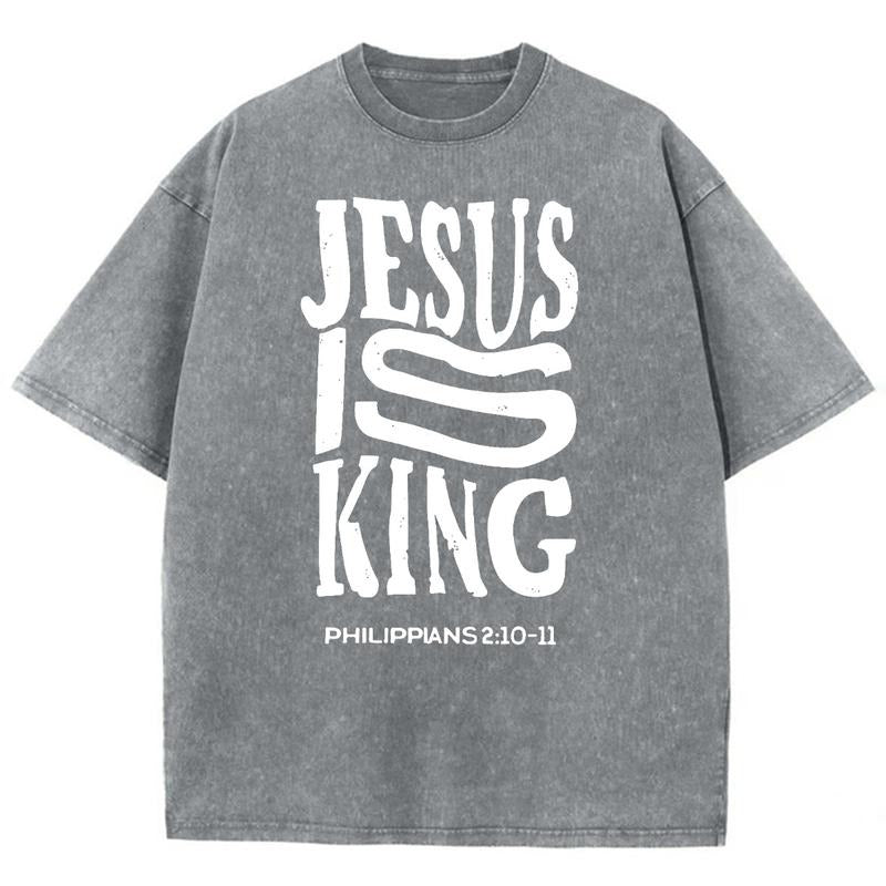 Jesus Is King Unisex Washed T-Shirt, Christian Jesus  t shirts, Vintage 90s Graphic Tee Gift Cotton Top, Mineral color...