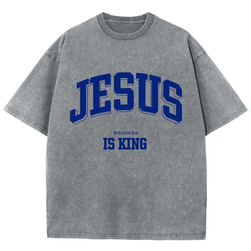 Jesus Is King Unisex Washed T-Shirt, Christian t shirts, Vintage 90s Graphic Tee Gift Cotton Top Womenswear, Mineral...