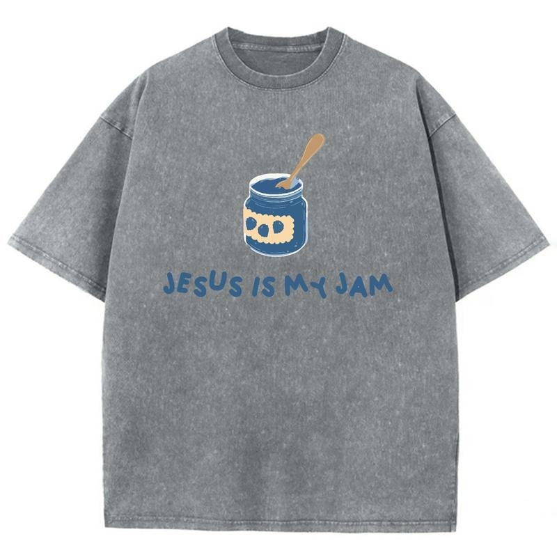 Jesus Is My Jam Unisex Washed T-Shirt, Christian Tshirts, Vintage 90s Graphic Tee Gift Cotton Top Womenswear, Mineral...