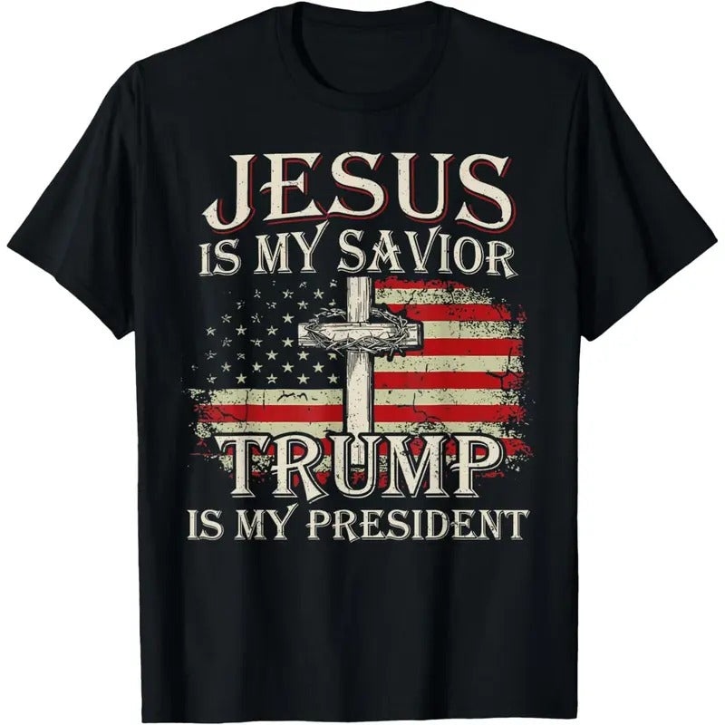 Jesus Is My Savior Trump Is My President American Flag T-Shirt made in usa Hoodie, Sweatshirt | GrindPrints.com