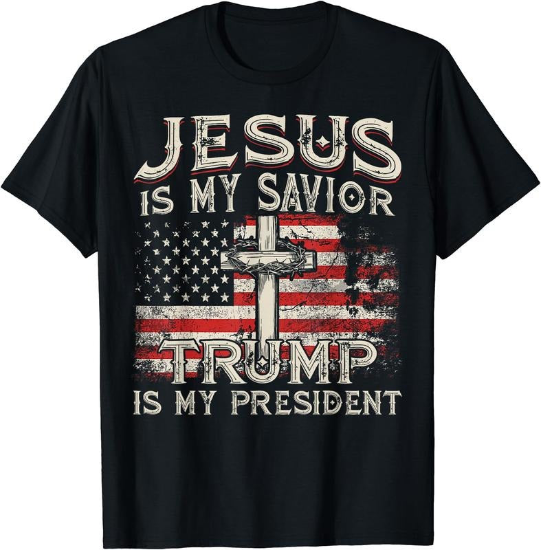 Jesus Is My Savior Trump Is My President American Flag T-Shirt Hoodie, Sweatshirt | GrindPrints.com