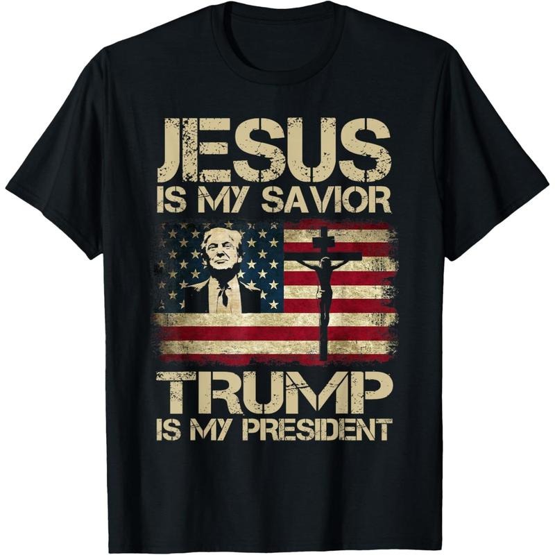 Jesus Is My Savior Trump Is My President Trump 2024 USA Flag T-Shirt made in usa Hoodie, Sweatshirt | GrindPrints.com