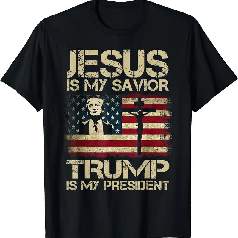 Jesus Is My Savior Trump Is My President Trump 2024 USA Flag Cotton Menswear Top T-Shirts, Hoodie, Sweatshirt