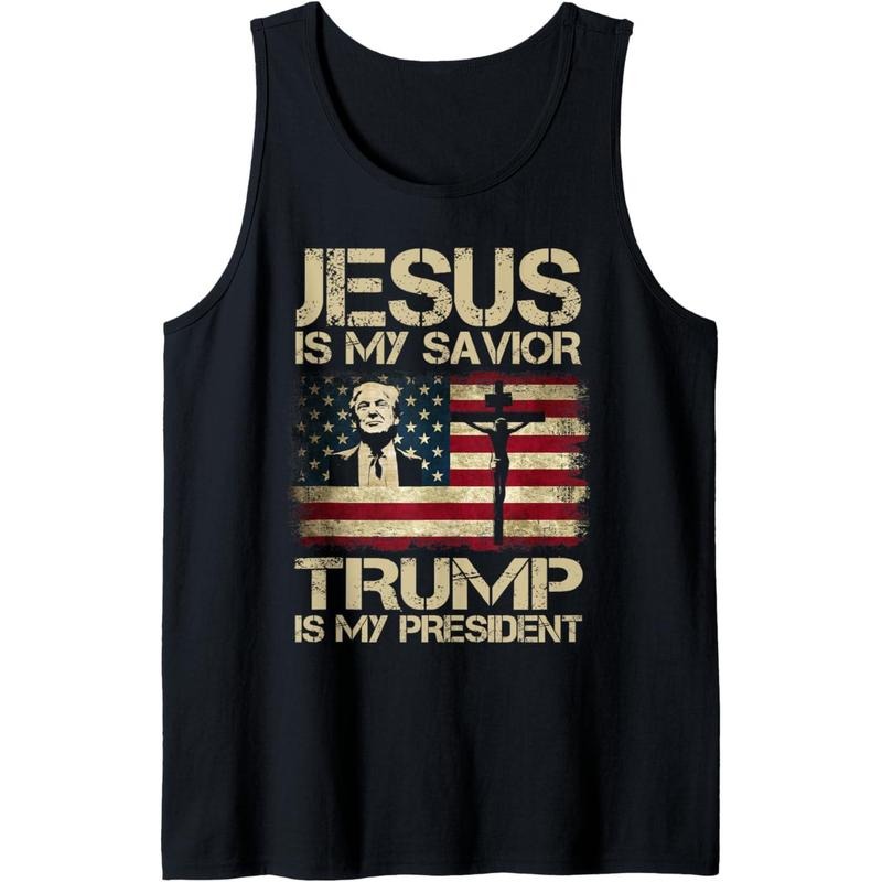 Jesus Is My Savior Trump Is My President Trump 2024 USA Flag Tank Top Made USA T-Shirts, Hoodie, Sweatshirt