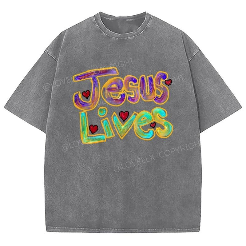 Jesus Lives Washed T-Shirt, Christian t shirts, Christian Jesus  t shirts, Vintage 90s Graphic Tee Gift Cotton Top,...