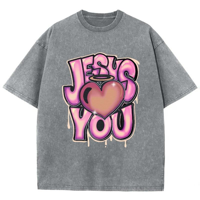 Jesus Loves You Unisex Washed T-Shirt, Christian t shirts, Vintage 90s Graphic Tee Gift Cotton Top Womenswear, Mineral...