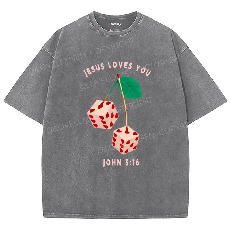 Jesus Loves You Washed T-Shirt, Christian Jesus  t shirts, Vintage 90s Graphic Tee Gift Cotton Top Womenswear Bottom...