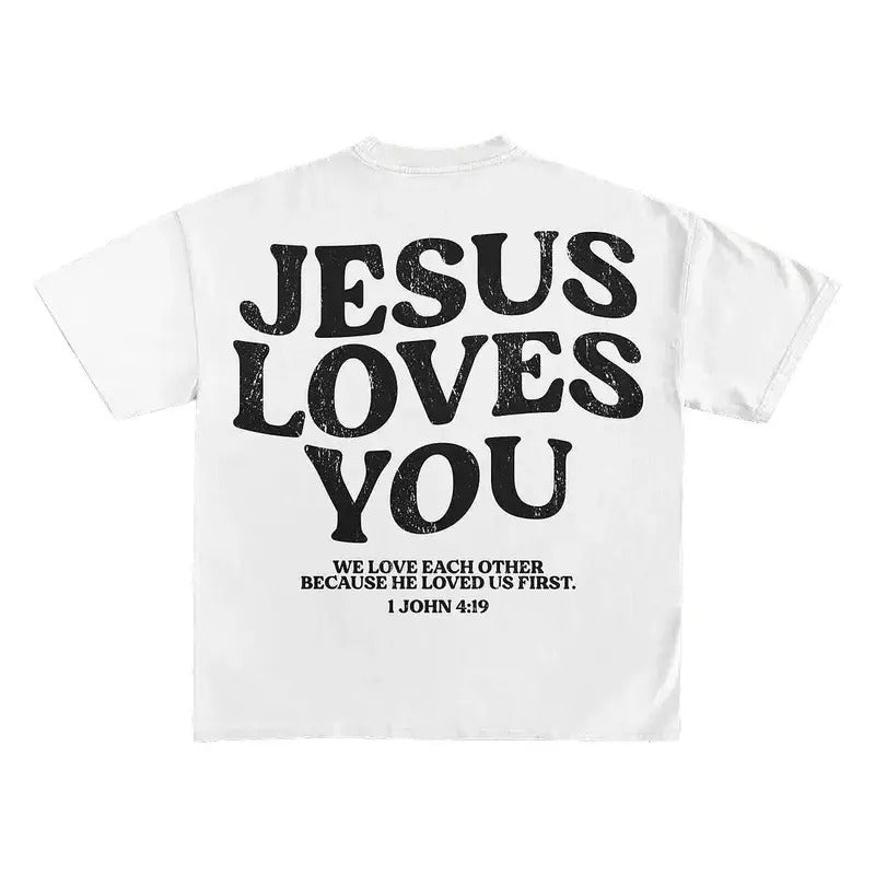 Jesus Loves You Words Print Short Sleeve T-Shirt, god apparel, christian clothing Hoodie, Sweatshirt | GrindPrints.com