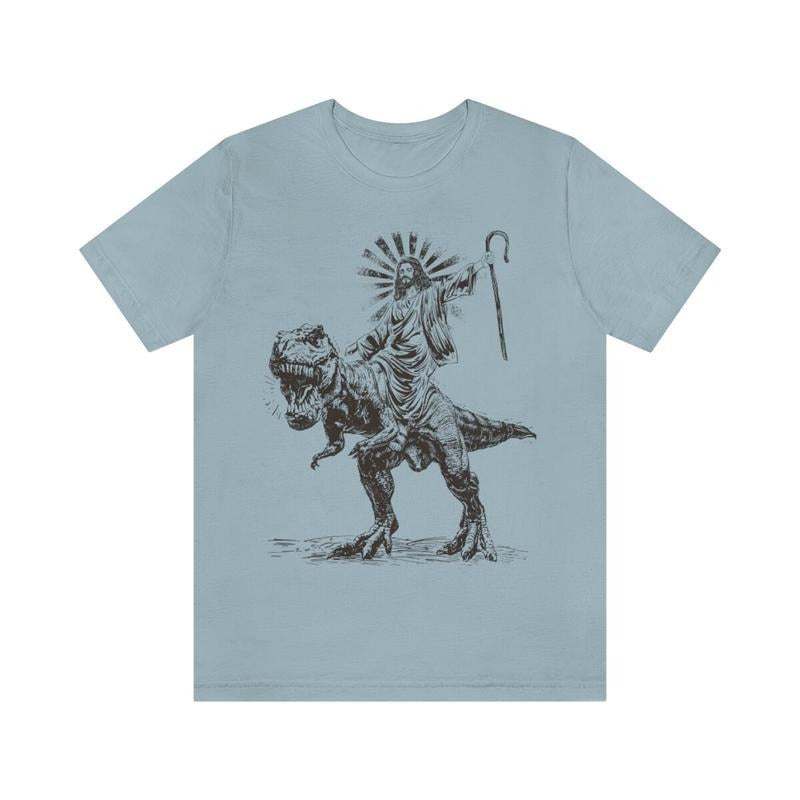 Jesus Riding T rex Dinosaur Shirt | Jesus T-shirt | Wild Dinosaur Sweatshirt Hoodie | GrindPrints.com