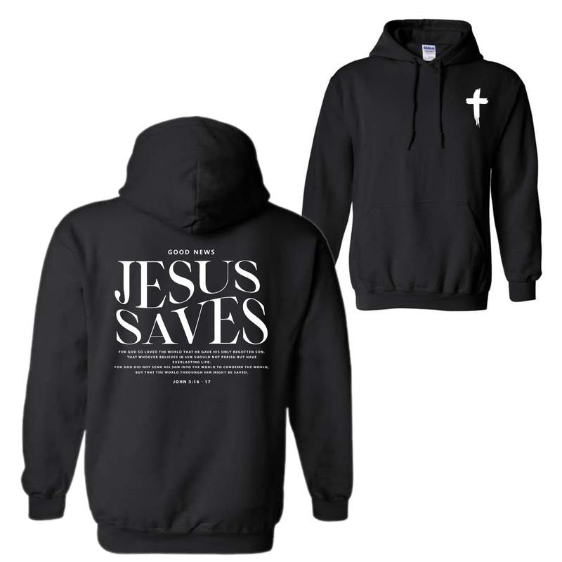 Jesus Saves John 3:16-17 Front and Back Print Christian T-Shirt Hoodie Sweatshirt, 2 Sided Hoodie For Men And Women,...