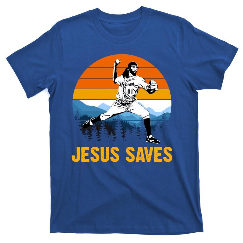 Jesus Saves Retro Baseball Pitcher T-Shirt Menswear Top Hoodie, Sweatshirt | GrindPrints.com