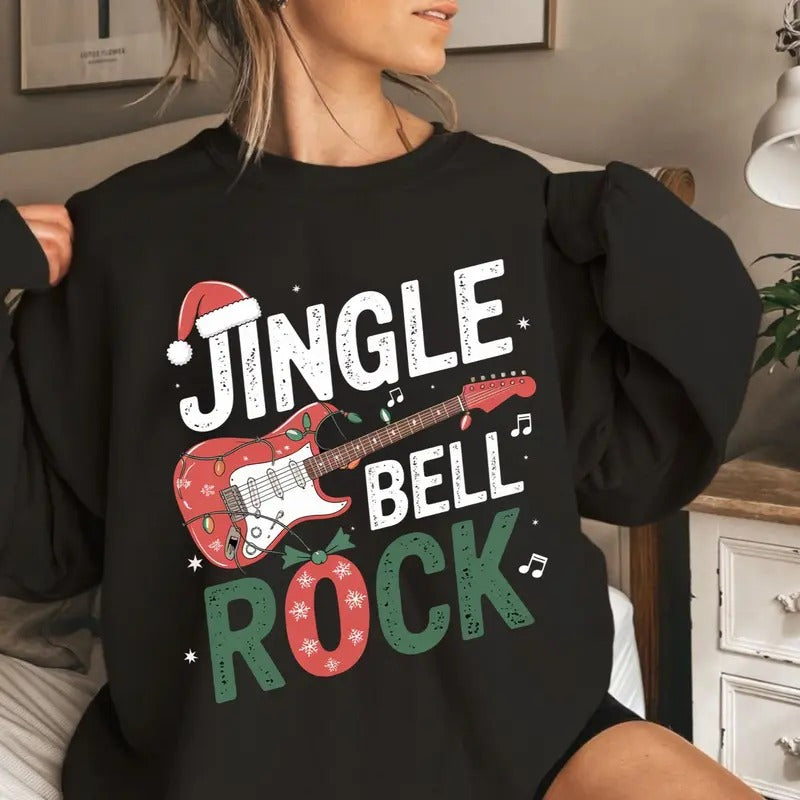 Jingle Bell Rock Christmas Theme Santa Hat Unisex Crewneck Sweater, Christmas Shirt for Men and Women Hoodie, Sweatshirt