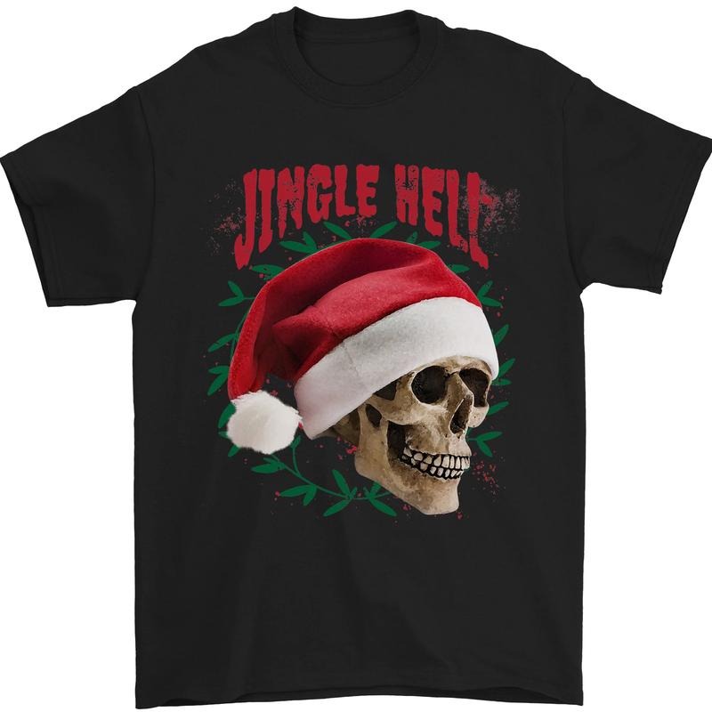 Jingle Hell Funny Christmas Skull Xmas Mens T-Shirt 100% Cotton Made in USA Hoodie, Sweatshirt | GrindPrints.com