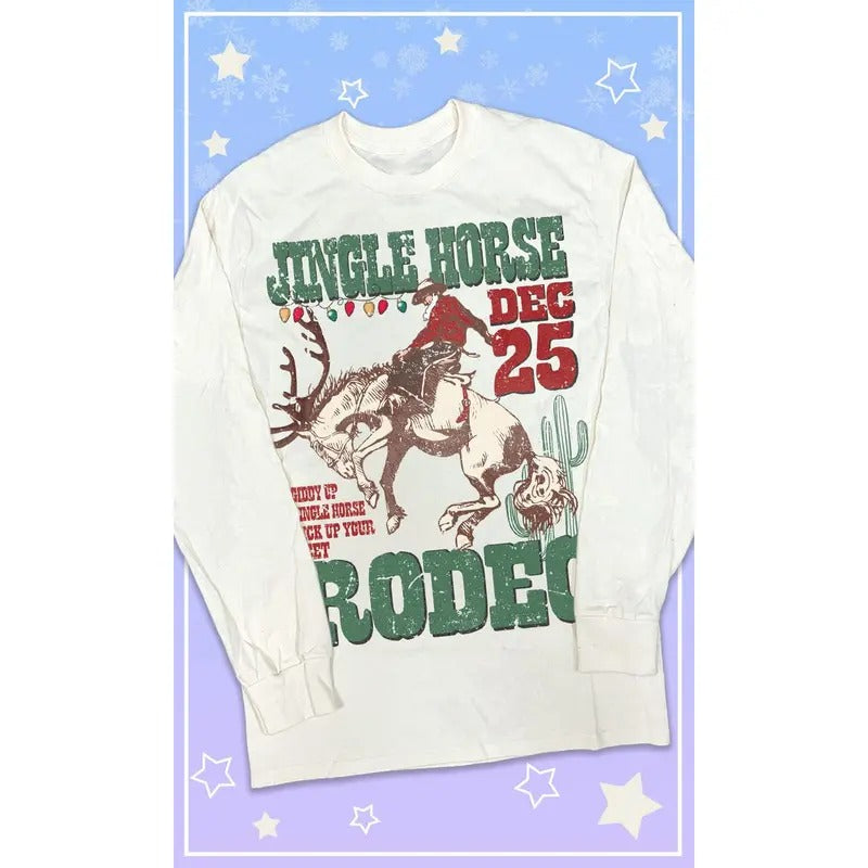 Jingle Horse Rodeo Christmas Graphic Long Sleeve T-Shirt Hoodie, Sweatshirt | GrindPrints.com