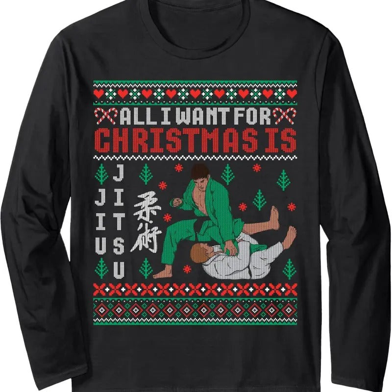 Jiu Jitsu MMA BJJ Funny Christmas Ugly Xmas Sweater Long Sleeve T-Shirt Hoodie, Sweatshirt | GrindPrints.com
