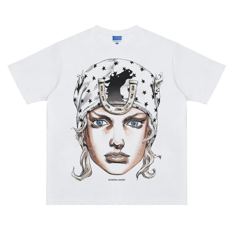 JoJo "Johnny Portrait" Vintage Oversized Tee Anime T-shirt 100% Cotton Original Design Men's Top for Fans Menswear Tshirt...