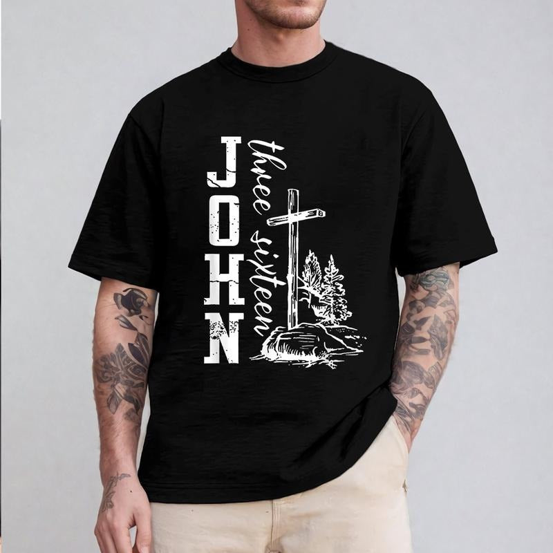 John 3 16 Christian Cross Bible T-Shirt Pure Cotton Casual Style Crew Neck Short Sleeve T-Shirt Tops Trendy for Unisex...