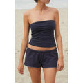 John Galt Women's Black & Navy Striped Amelia Cropped Tube Top T-Shirts, Hoodie, Sweatshirt | GrindPrints.com