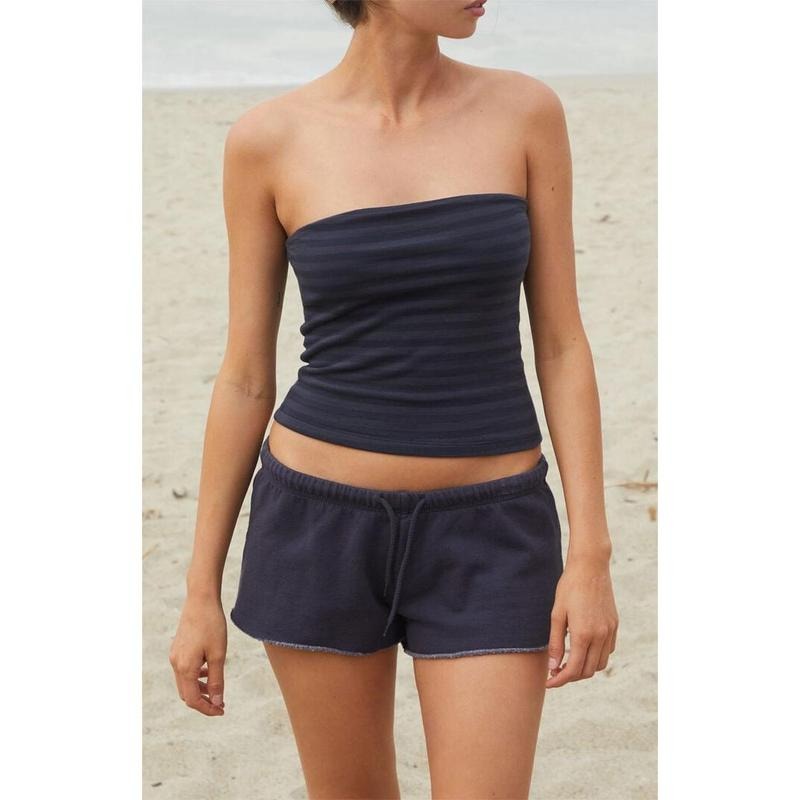 John Galt Women's Black & Navy Striped Amelia Cropped Tube Top T-Shirts, Hoodie, Sweatshirt | GrindPrints.com