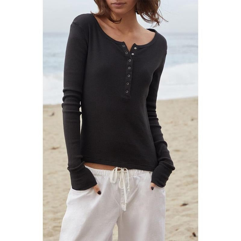 John Galt Women's Black Athern Thermal Ribbed Long Sleeve Top T-Shirts, Hoodie, Sweatshirt | GrindPrints.com