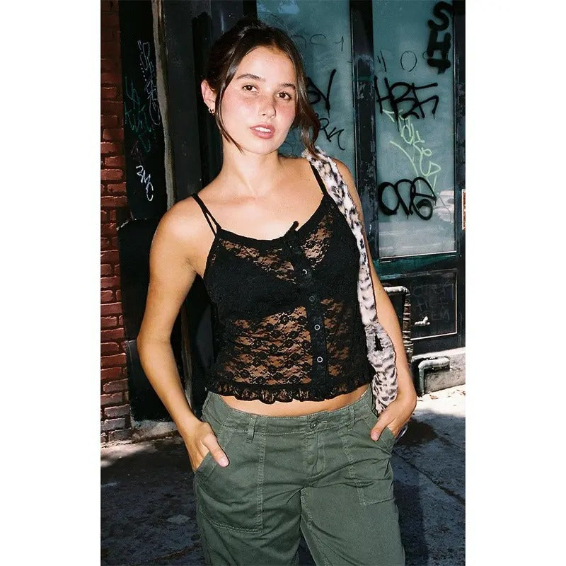 John Galt Women's Black Button Front Lace Top T-Shirts, Hoodie, Sweatshirt | GrindPrints.com