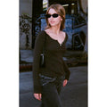 John Galt Women's Black Zelly Henley Long Sleeve Top T-Shirts, Hoodie, Sweatshirt | GrindPrints.com