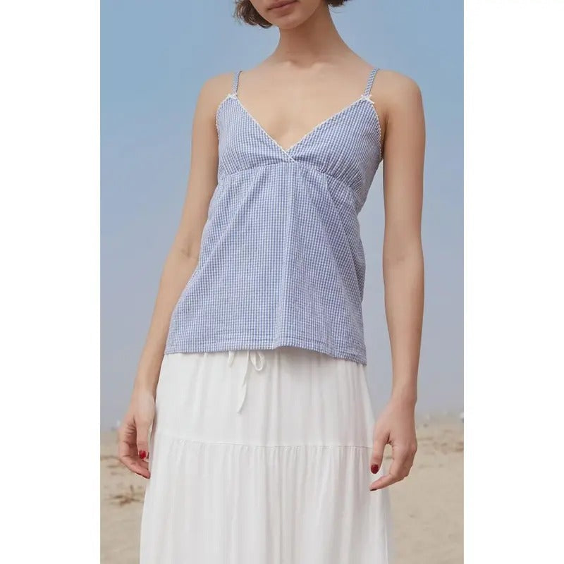 John Galt Women's Blue & White Gingham Edith Tank Top T-Shirts, Hoodie, Sweatshirt | GrindPrints.com