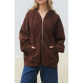 John Galt Women's Brown Christy Full Zip Oversized Hoodie T-Shirts, Sweatshirt | GrindPrints.com