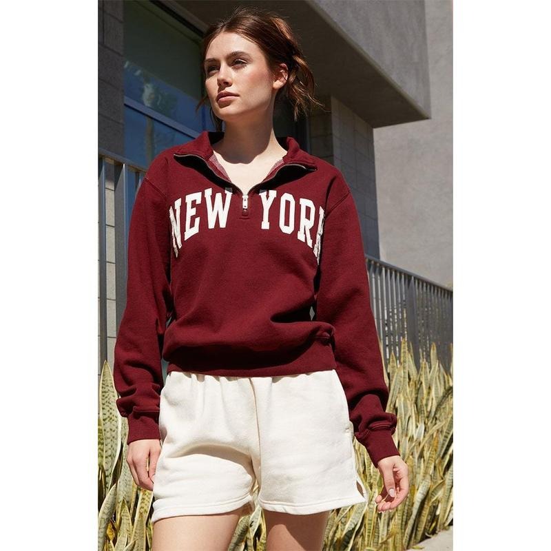 John Galt Women's Burgundy New York Half Zip Sweatshirt T-Shirts, Hoodie | GrindPrints.com