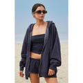 John Galt Women's Dark Blue Christy Full Zip Oversized Hoodie T-Shirts, Sweatshirt | GrindPrints.com