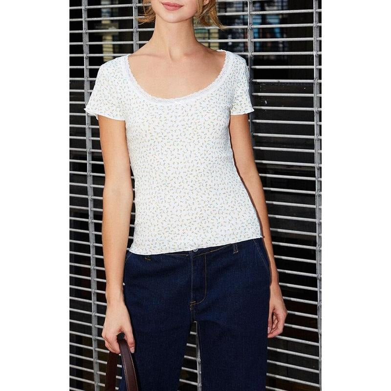 John Galt Floral Mckenna Pointelle Short Sleeve Top T-Shirts, Hoodie, Sweatshirt
