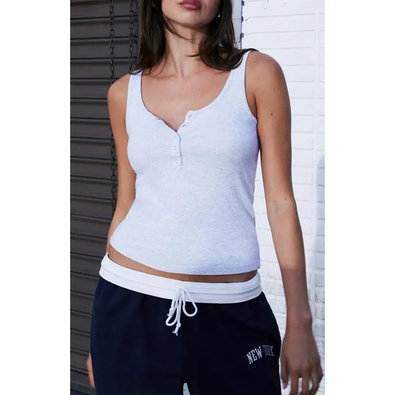 John Galt Women's Heather Grey Snap Henley Tank Top T-Shirts, Hoodie, Sweatshirt | GrindPrints.com