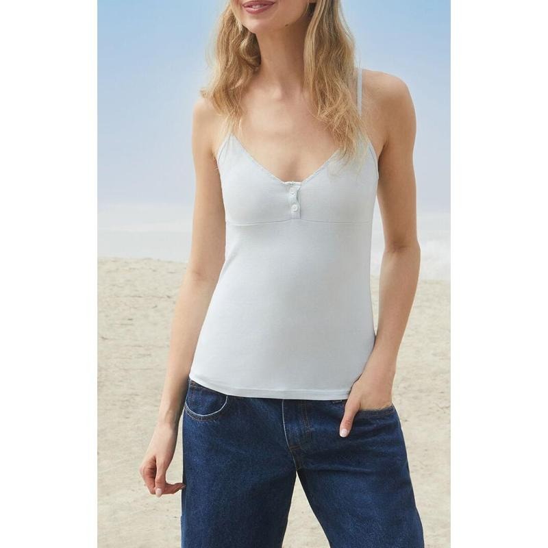John Galt Women's Light Blue Tiffany Henley Tank Top T-Shirts, Hoodie, Sweatshirt | GrindPrints.com