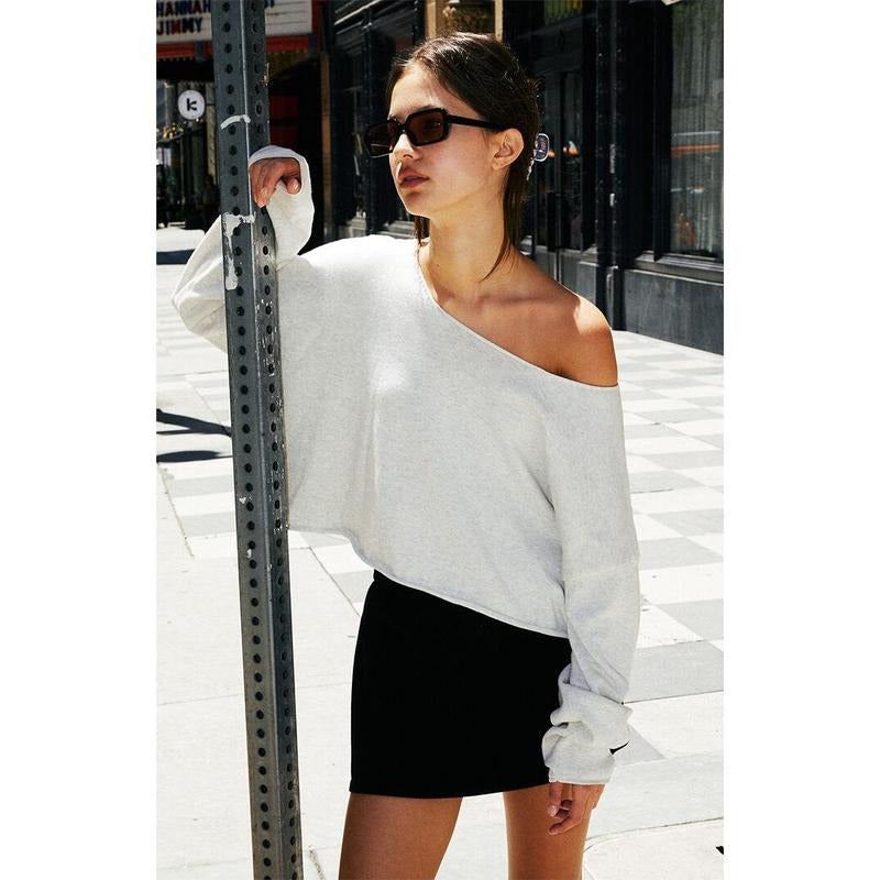 John Galt Women's Light Gray Cameron Cropped Sweater T-Shirts, Hoodie, Sweatshirt | GrindPrints.com