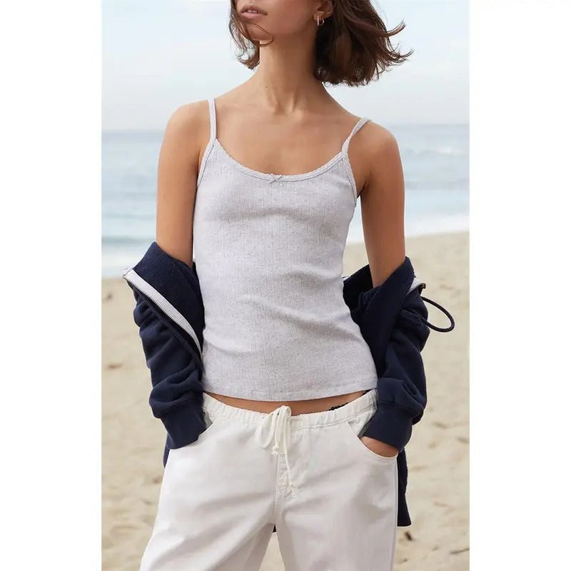 John Galt Women's Light Gray Pointelle Skylar Tank Top T-Shirts, Hoodie, Sweatshirt | GrindPrints.com
