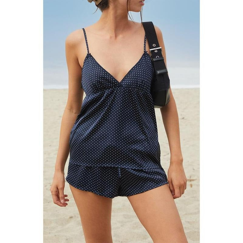 John Galt Women's Navy & White Polka Dot Edith Tank Top T-Shirts, Hoodie, Sweatshirt | GrindPrints.com