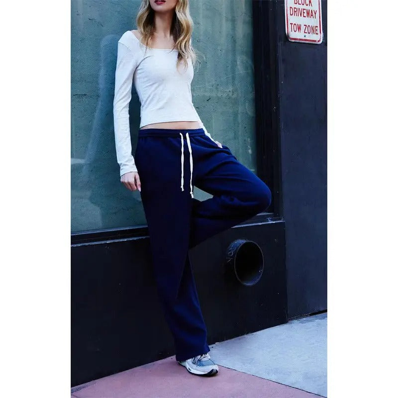John Galt Women's Navy Anastasia Waffle Knit Sweatpants T-Shirts, Hoodie, Sweatshirt | GrindPrints.com