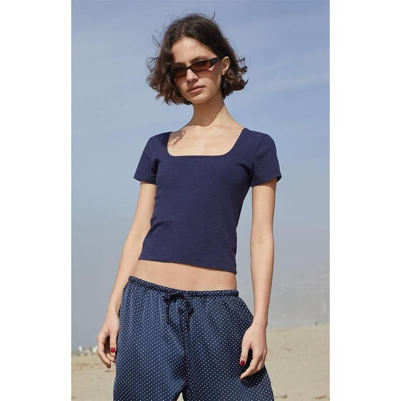 John Galt Women's Navy Brenna Short Sleeve Top T-Shirts, Hoodie, Sweatshirt | GrindPrints.com