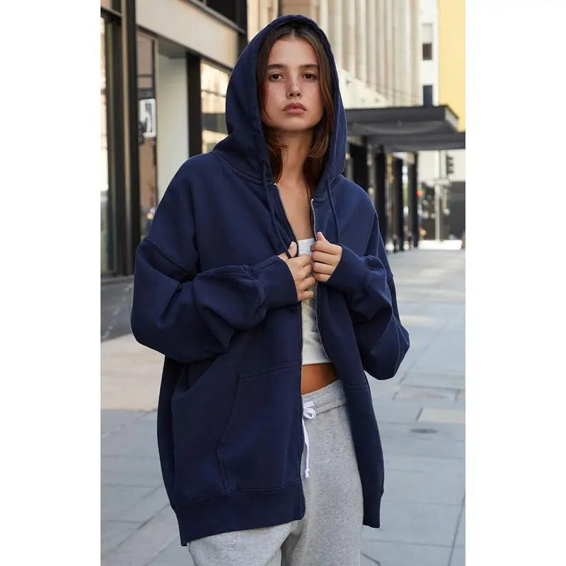 John Galt Women's Navy Christy Full Zip Hoodie T-Shirts, Sweatshirt | GrindPrints.com