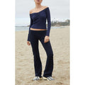 John Galt Women's Navy Off-The-Shoulder Cinched Long Sleeve Top T-Shirts, Hoodie, Sweatshirt | GrindPrints.com