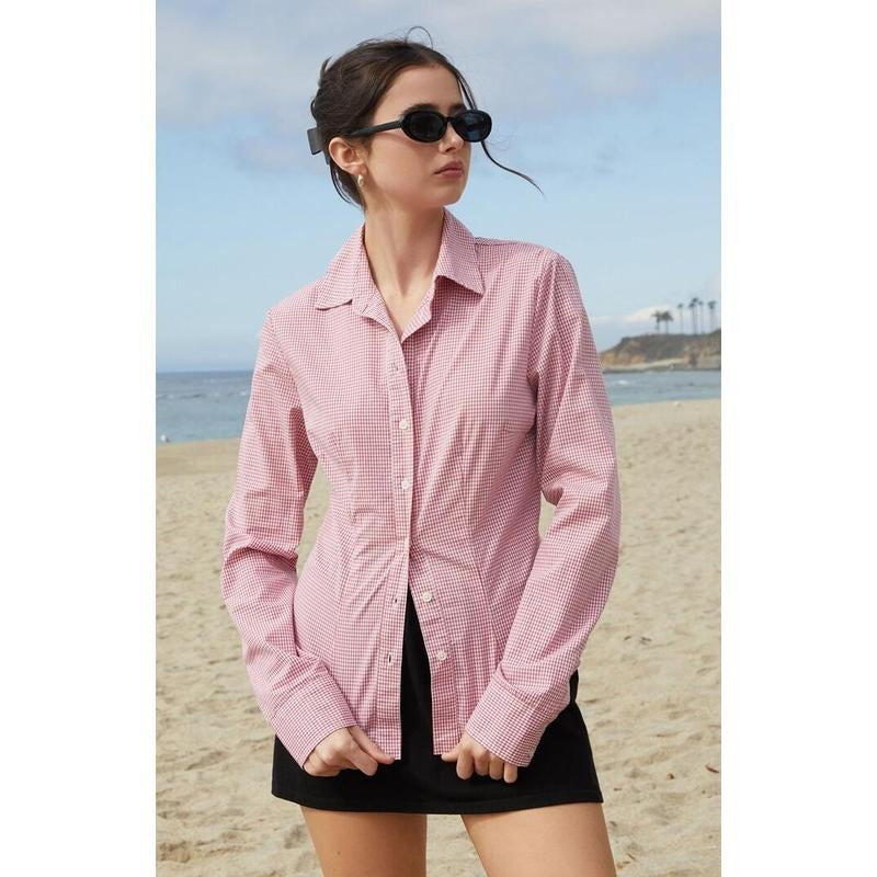 John Galt Women's Red Millie Plaid Long Sleeve Shirt Hoodie, Sweatshirt | GrindPrints.com