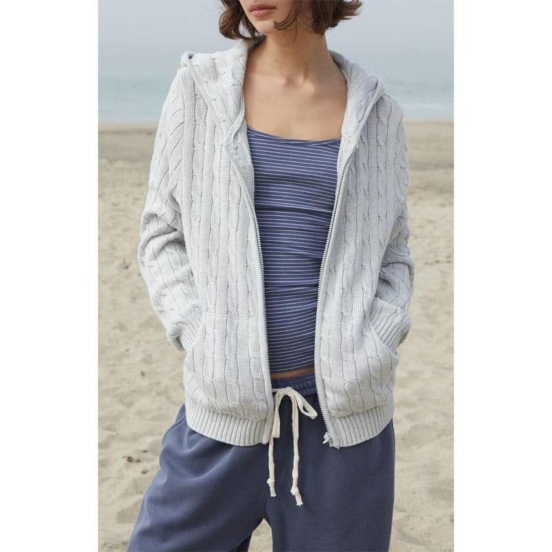 John Galt Women's Silver Cable Knit Zip Up Sweater Hoodie T-Shirts, Sweatshirt | GrindPrints.com