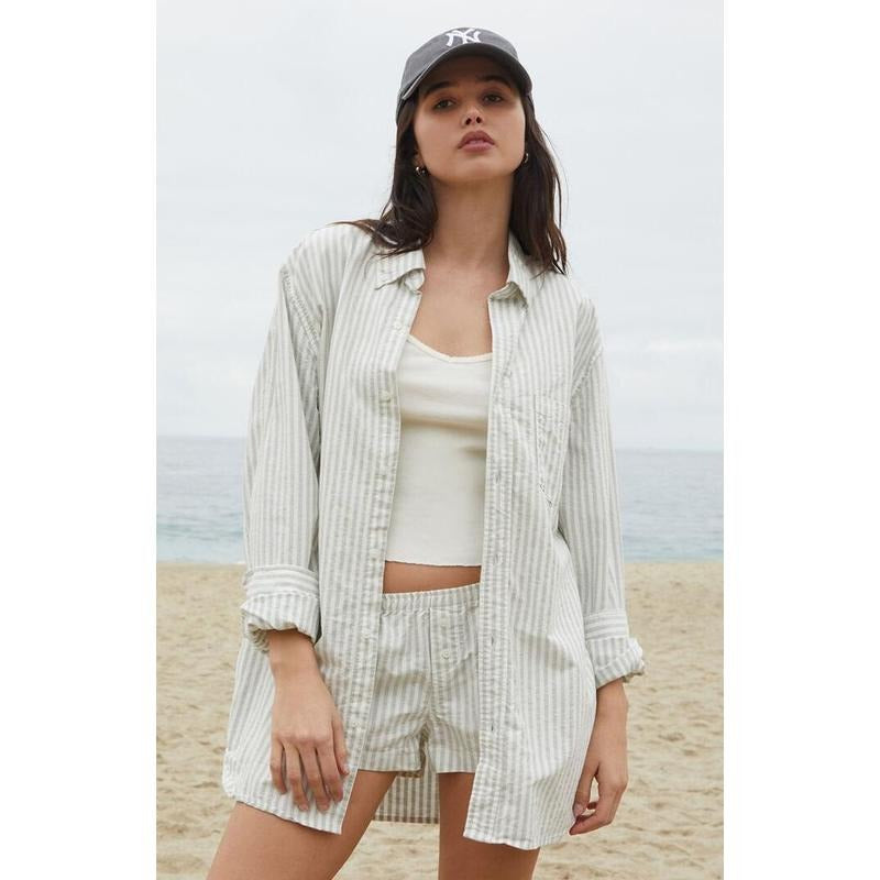John Galt Women's Stephanie Striped Long Sleeve Shirt Hoodie, Sweatshirt | GrindPrints.com