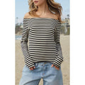 John Galt Women's Striped Bonnie Long Sleeve Off-The-Shoulder Top T-Shirts, Hoodie, Sweatshirt | GrindPrints.com