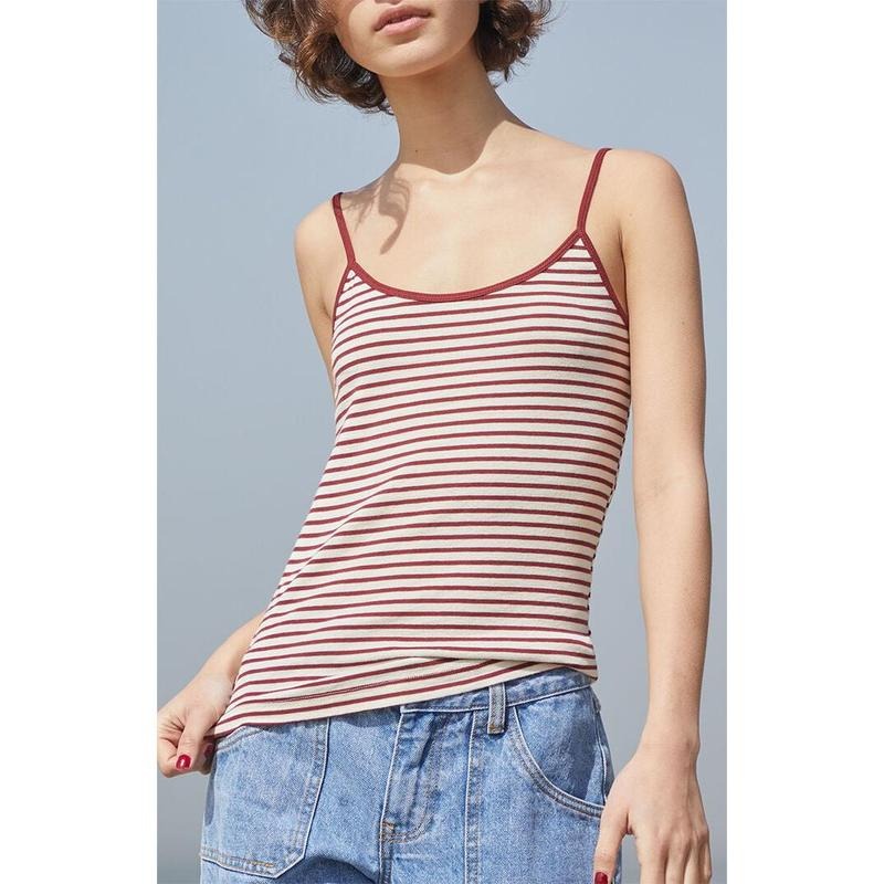 John Galt Women's White & Burgundy Striped Skylar Tank Top T-Shirts, Hoodie, Sweatshirt | GrindPrints.com